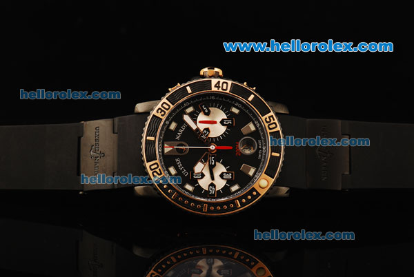 Ulysse Nardin Marine Chronograph Swiss Valjoux 7750 Automatic Movement PVD Case with Black Dial and Black Rubber Strap - Click Image to Close